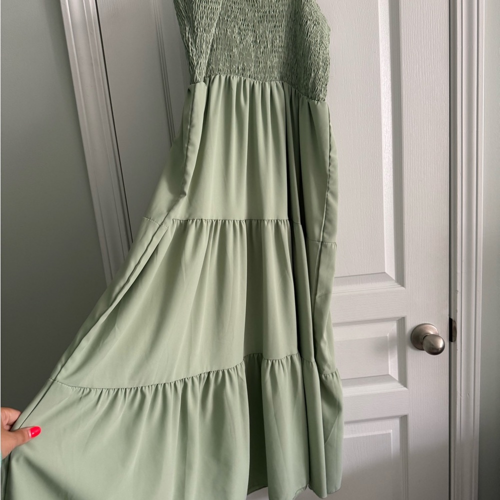Elegant Green Smocked Dress